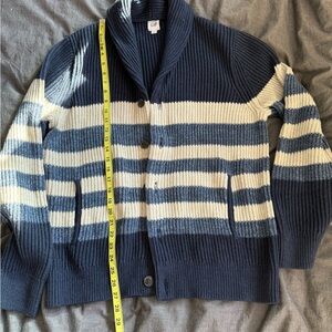 GAP Men's cotton Blue and Cream Striped Shawl neck Cardigan